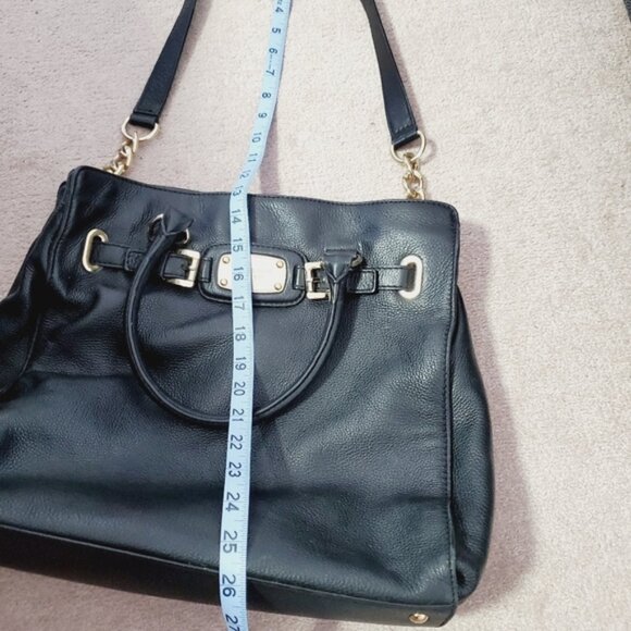 Michael Kors Satchel East West Hamilton Black Pebble Leather Bag Crossbody Strap - Picture 8 of 9